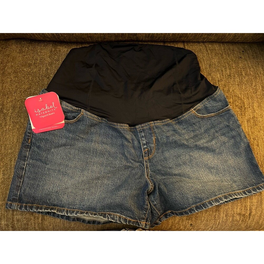NWT 4” inseam Isabel Maternity Crossover Panel Denim Midi Shorts size 14
